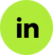 LinkedIn logo in black on a bright green circular background.