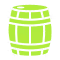Bright green wooden barrel with black bands.