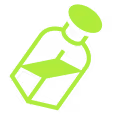 Bright green stylized icon of a potion bottle with a stopper.