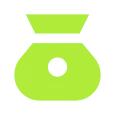 Green money bag icon with a circular detail in the center.