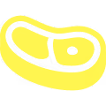 Simple yellow line drawing of a steak with a bone in the center.