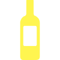 Yellow silhouette of a wine bottle with a rectangular label.