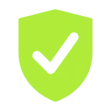 Green shield with a black check mark symbolizing verification or security.
