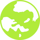 Simplified green globe icon showing continents and oceans.