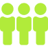 Three green simplified human figures standing side by side.