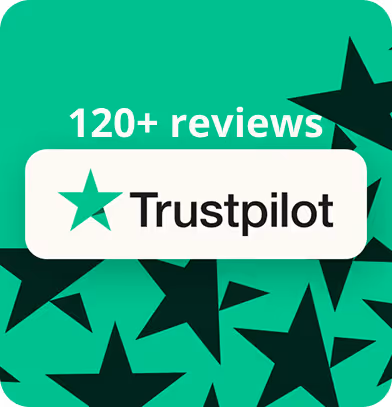 Trustpilot logo with text indicating over 120 reviews on a green background with black stars.