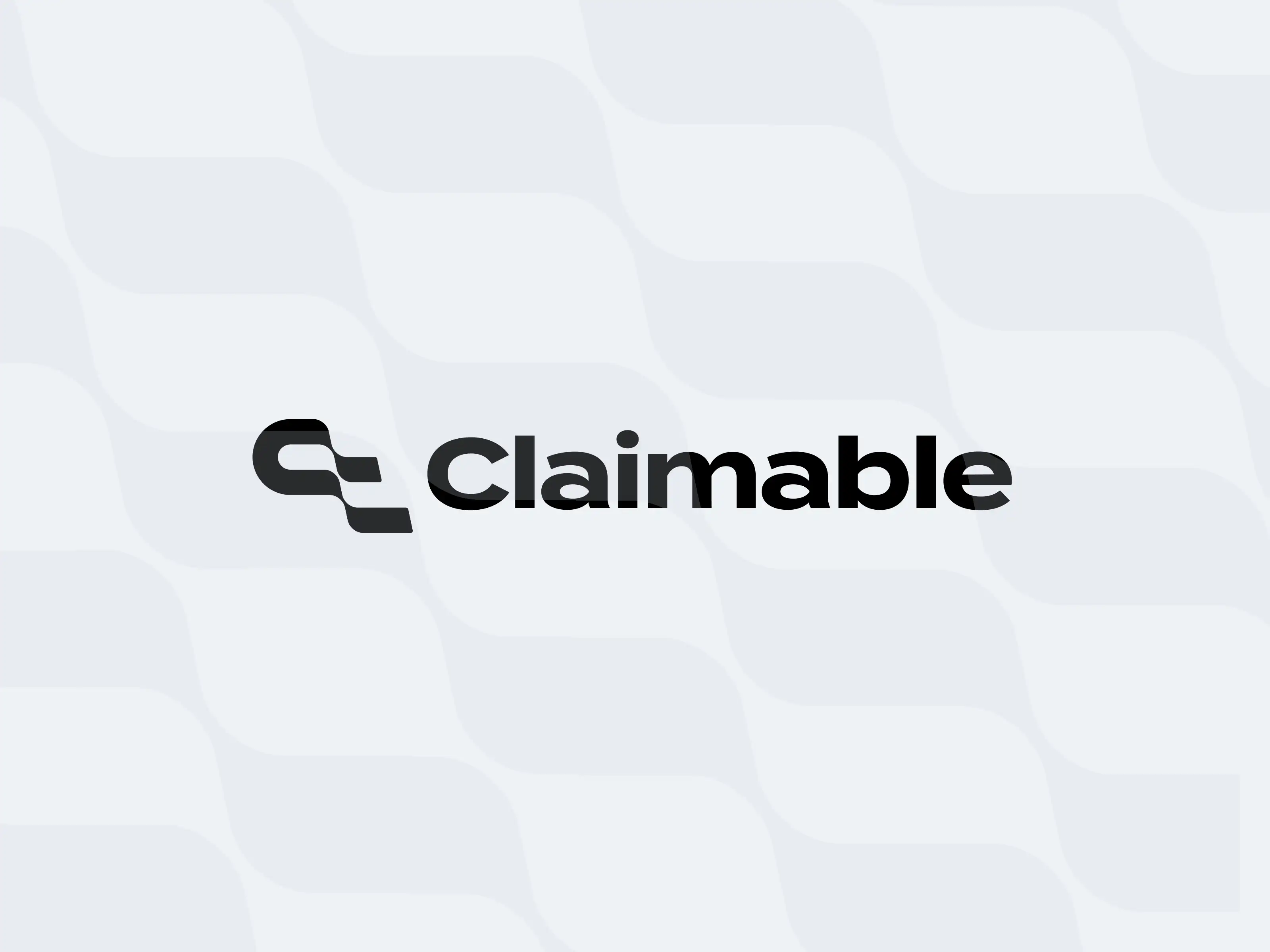 Claimable logo with stylized 'C' symbol on a light wavy patterned background.