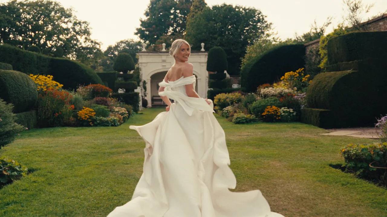 Bride running through Arley Hall Gardens