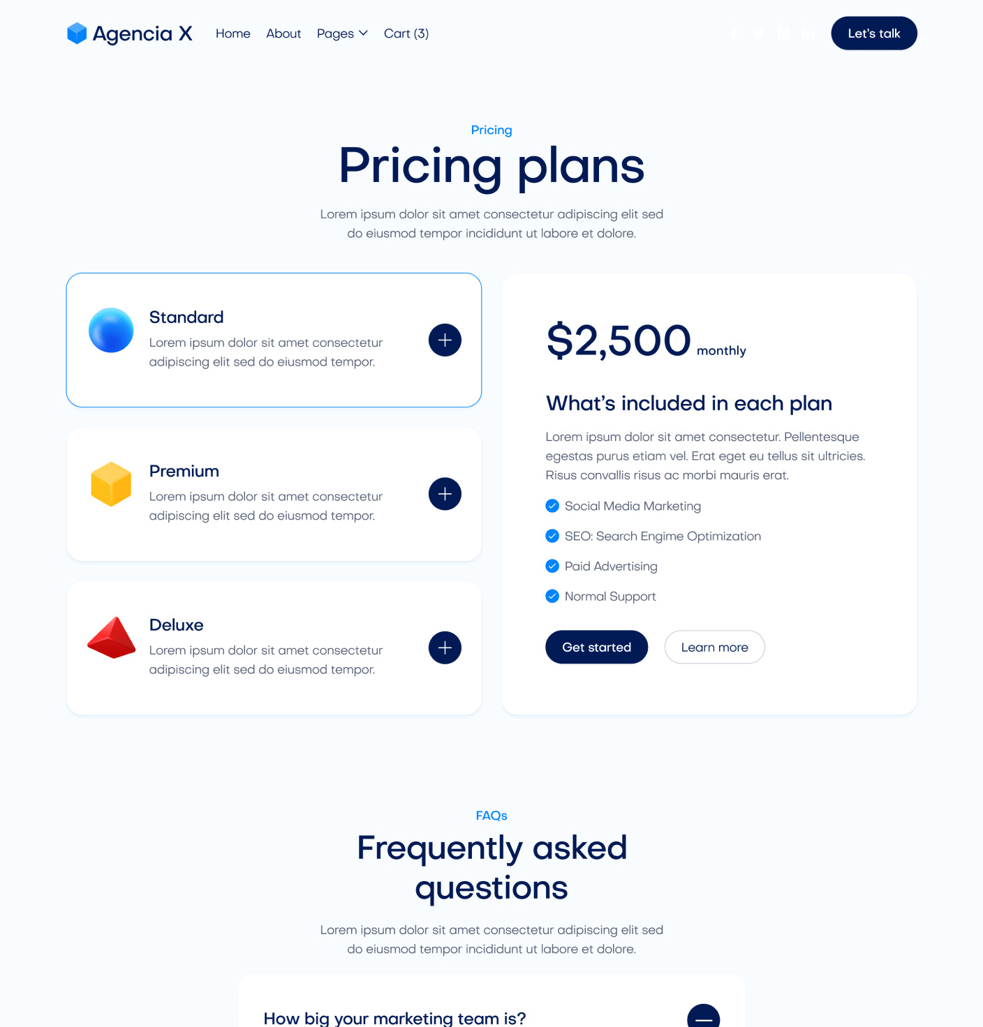 Agencia X - Packages Main Page Marketing Agency Webflow Template