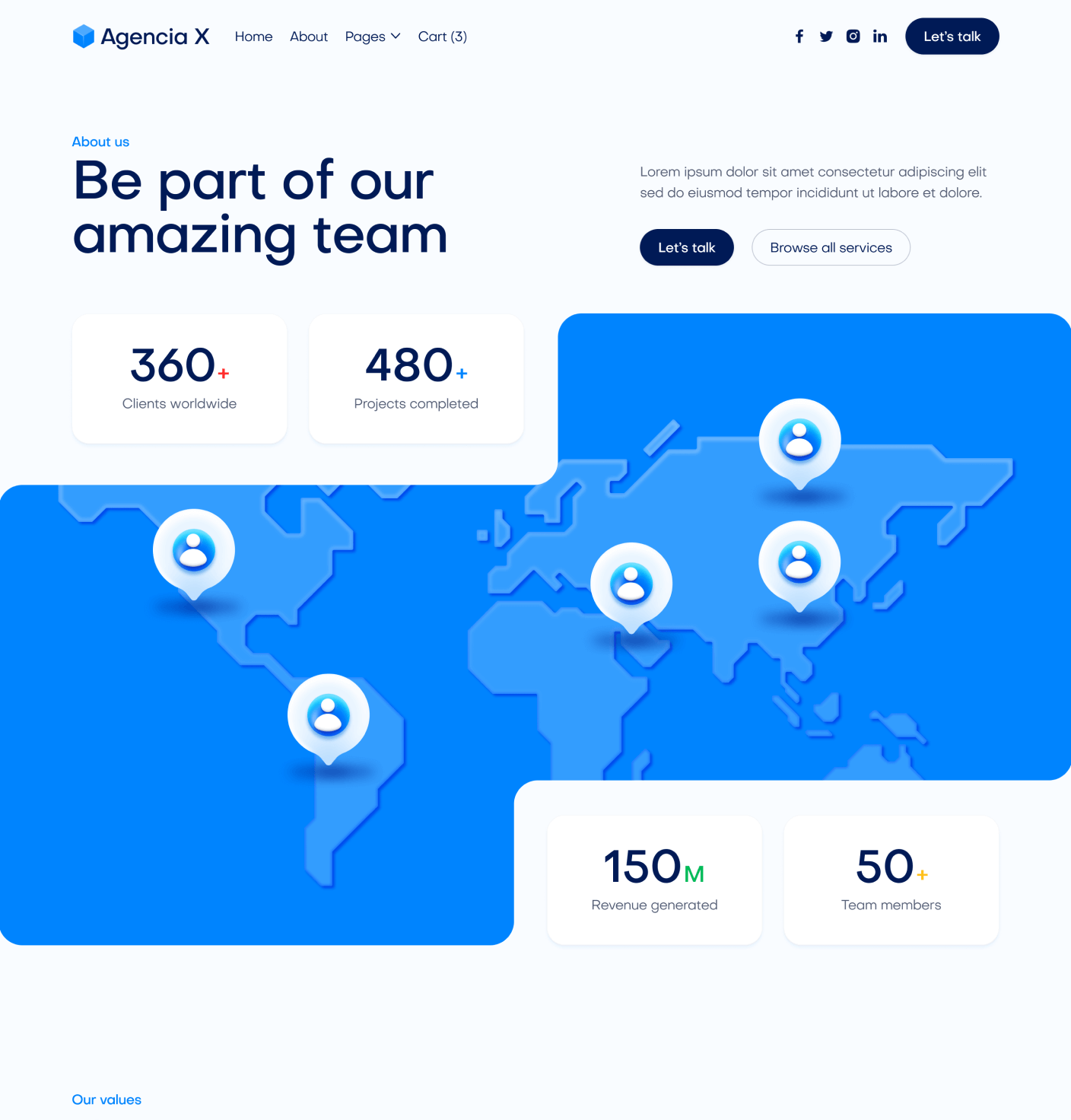 Agencia X - About Main Page Marketing Agency Webflow Template