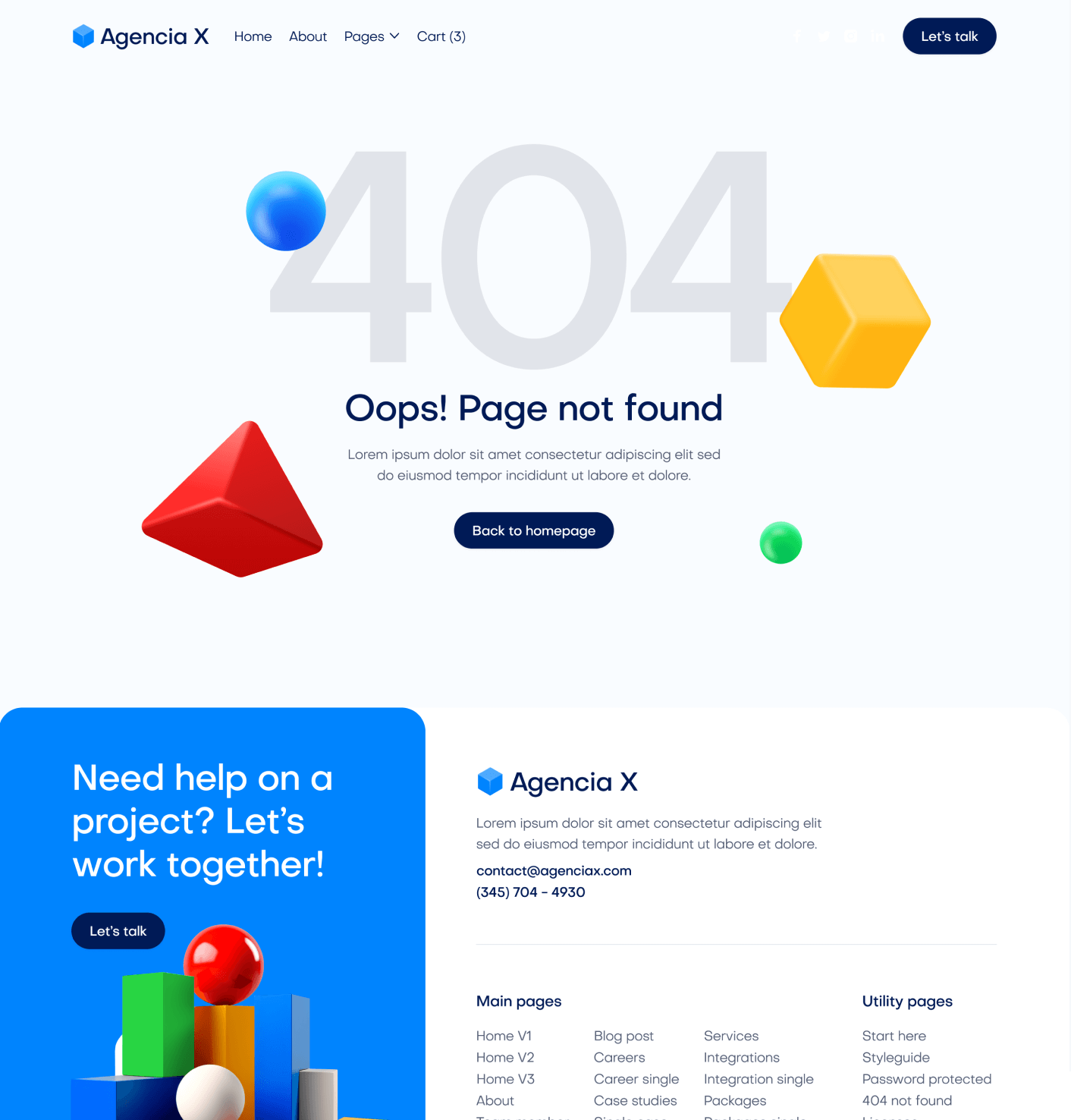 Agencia X - 404 Not Found Utility Page Marketing Agency Webflow Template