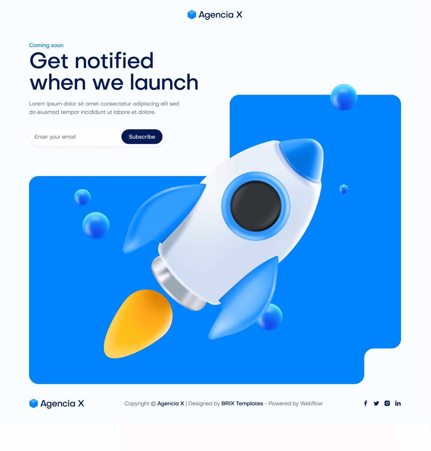 Agencia X - Coming Soon Utility Page Marketing Agency Webflow Template