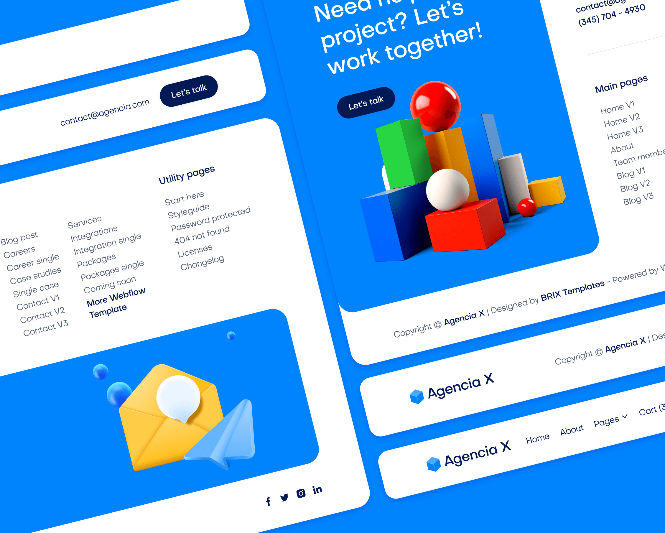 Agencia X - 3 Headers And Footers Marketing Agency Webflow Template
