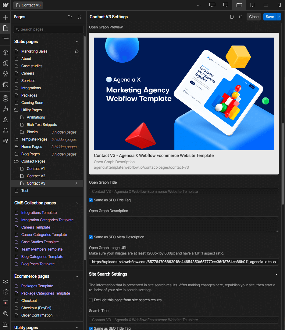 Agencia X - Webflow Template Meta Configuration
