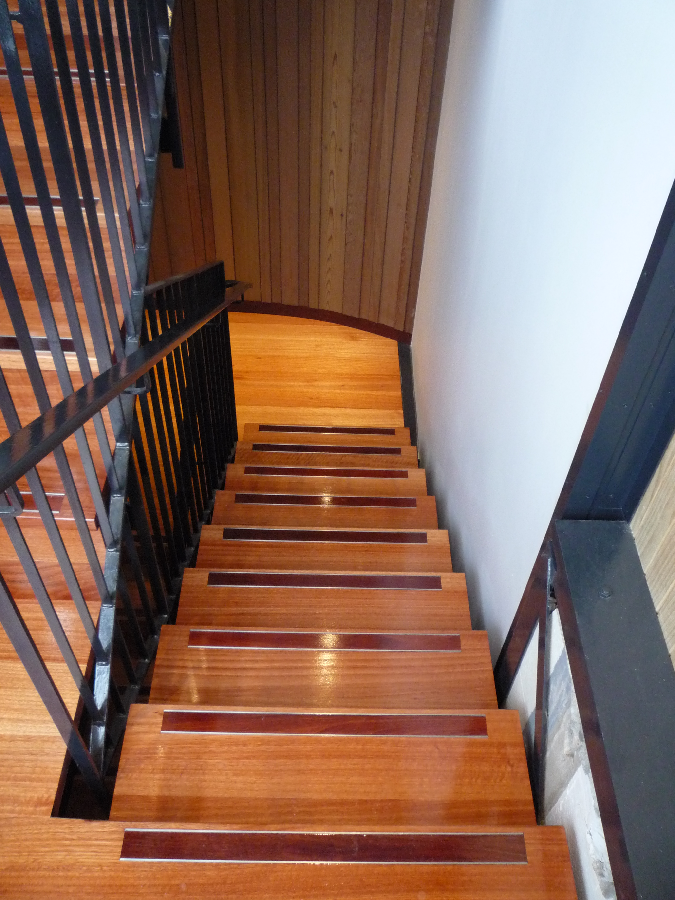 timber stairs with red nosings