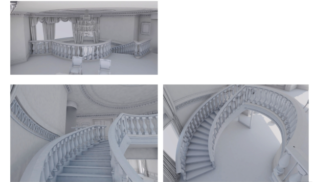 Ackworth House curved staircase 3d render