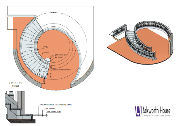 Ackworth House curved staircase early design drawings