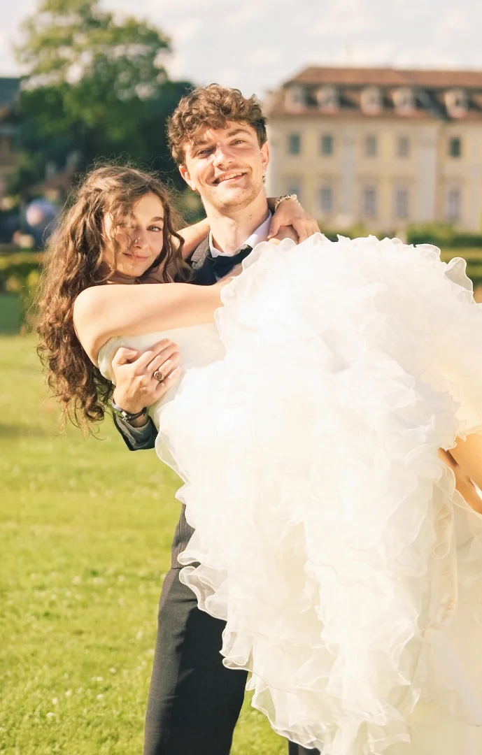 Bride and groom having fun