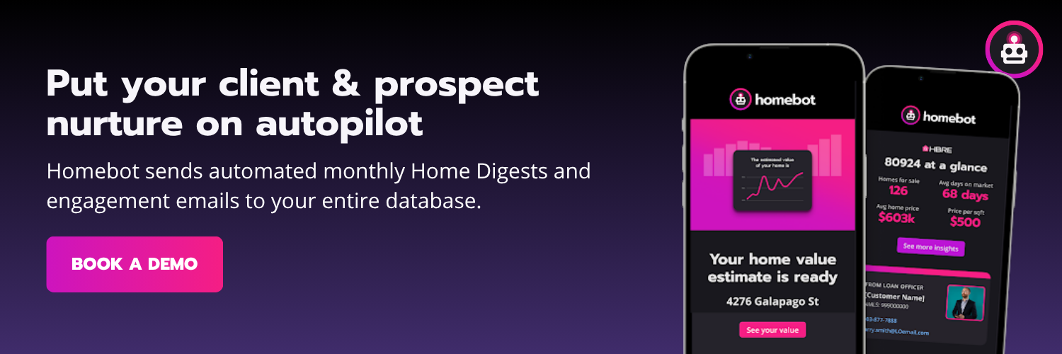 Homebot banner encouraging loan officers to book a demo and see refinance opportunities surface automatically