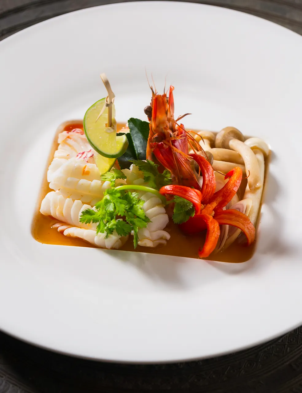 Elegant plated seafood dish for gala dinner in Nusa Dua