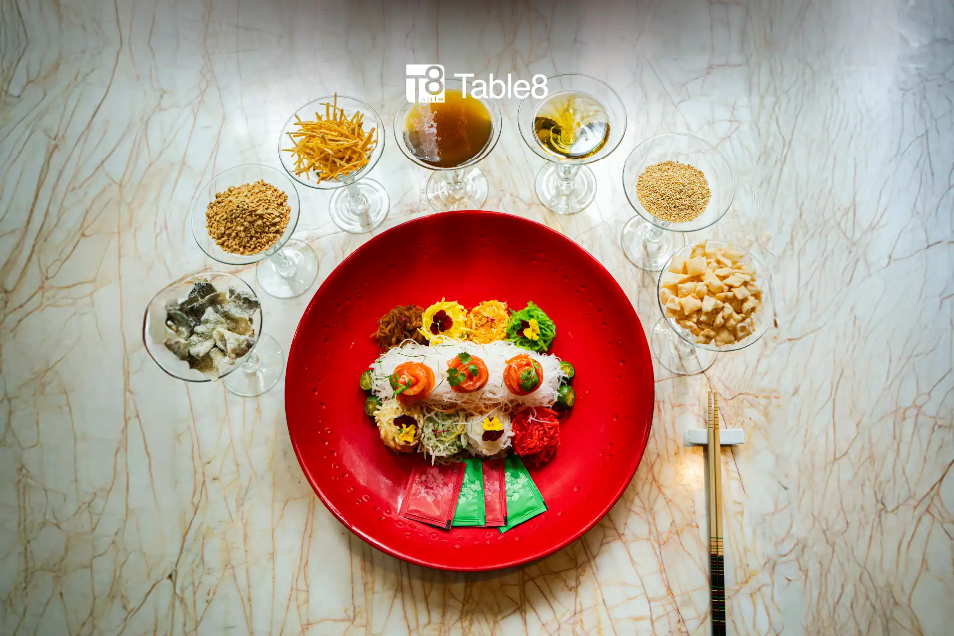 Vibrant Yee Sang dish at Table8, celebrating Lunar New Year 2026 with prosperity and abundance