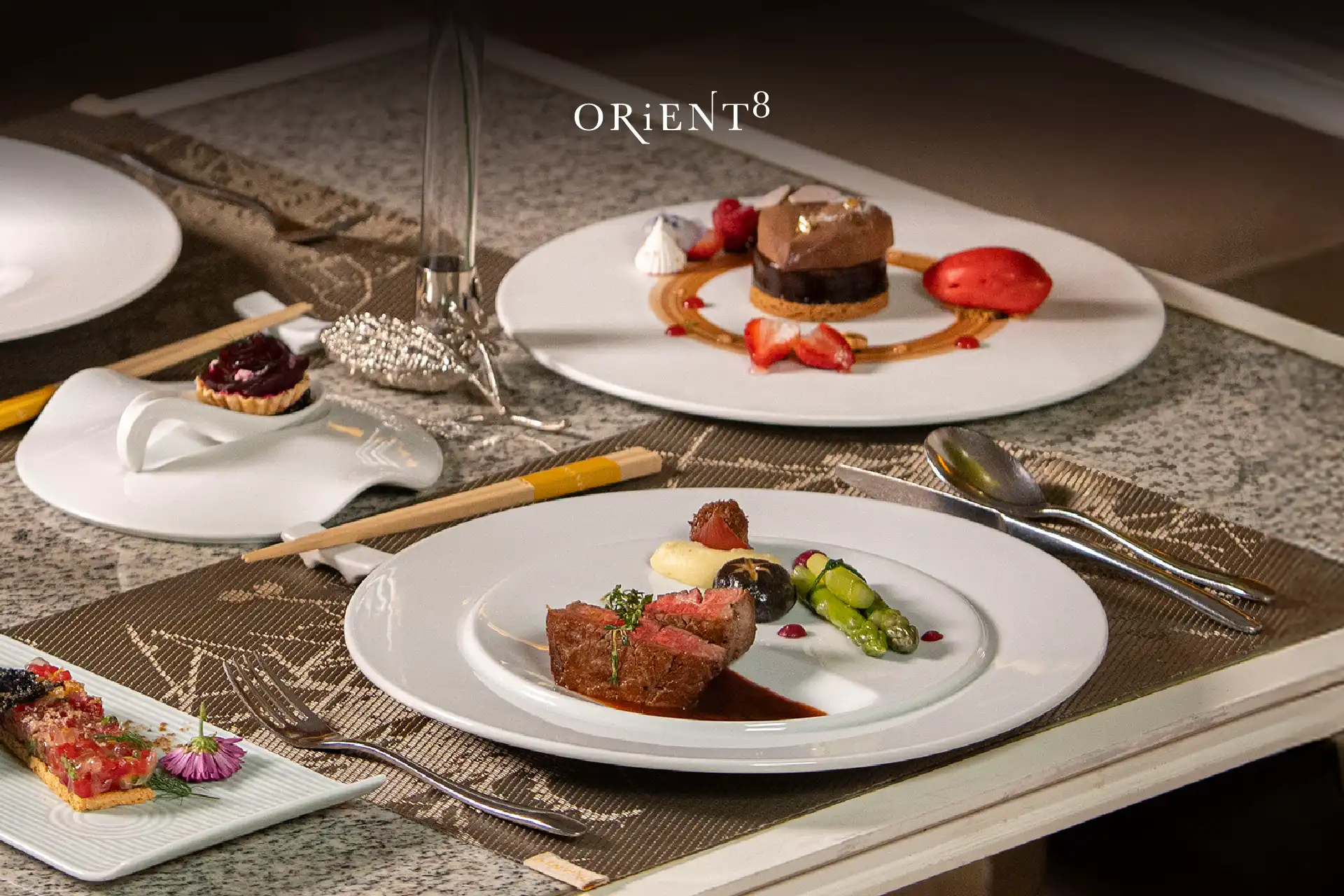 Romantic Valentine’s Day dinner setting at Orient8 with Asian-inspired cuisine