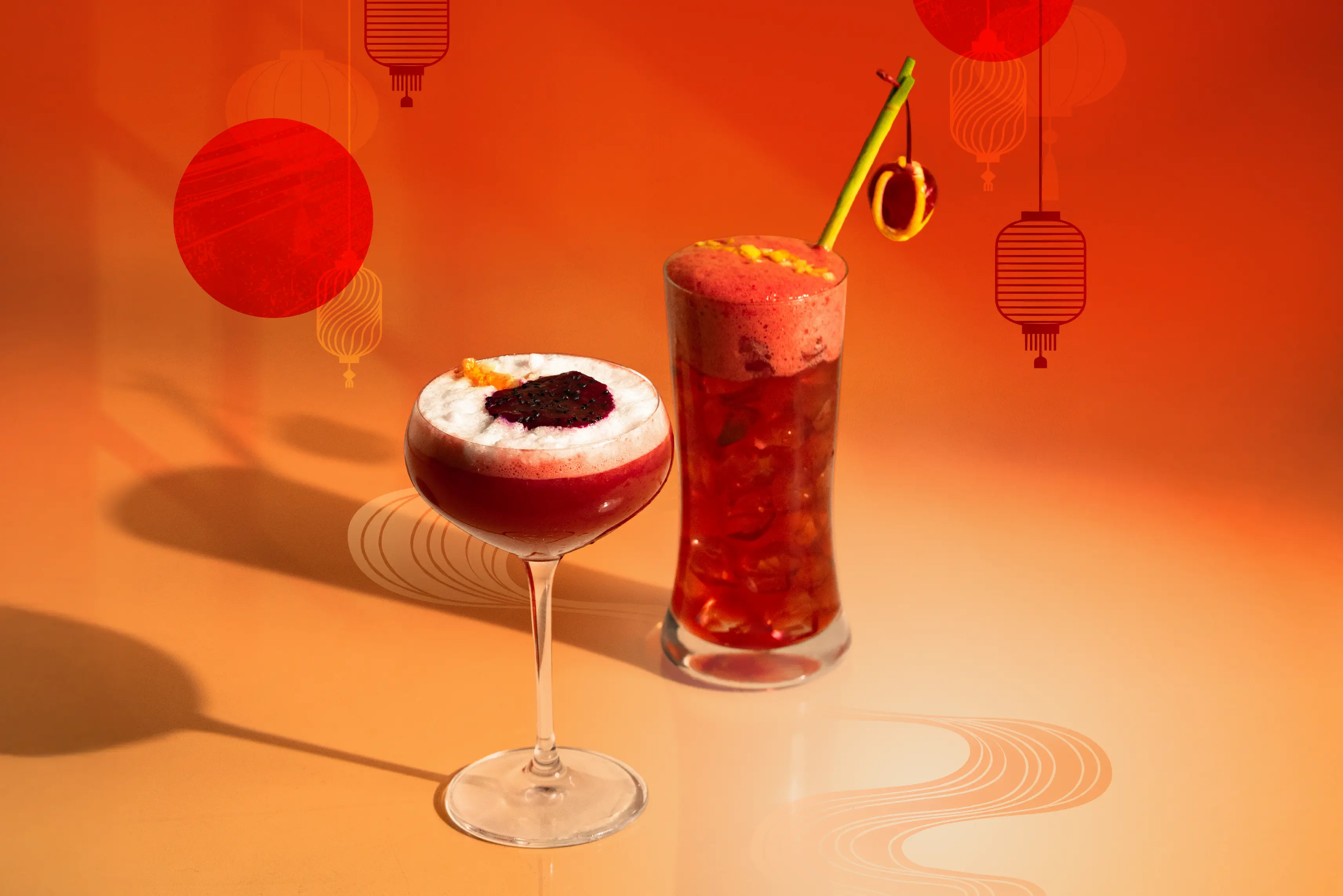 Seasonal Prosperity Toast featuring two elegantly presented signature beverages symbolising celebration and good fortune.