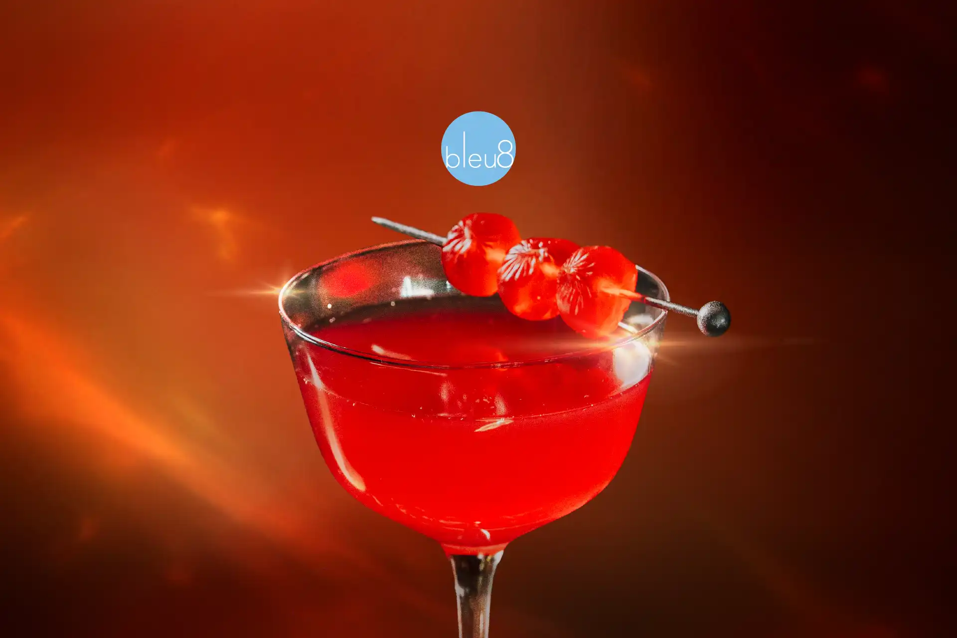 Lunar New Year signature red cocktail with cherry garnish at Bleu8, Hotel Mulia Senayan Jakarta