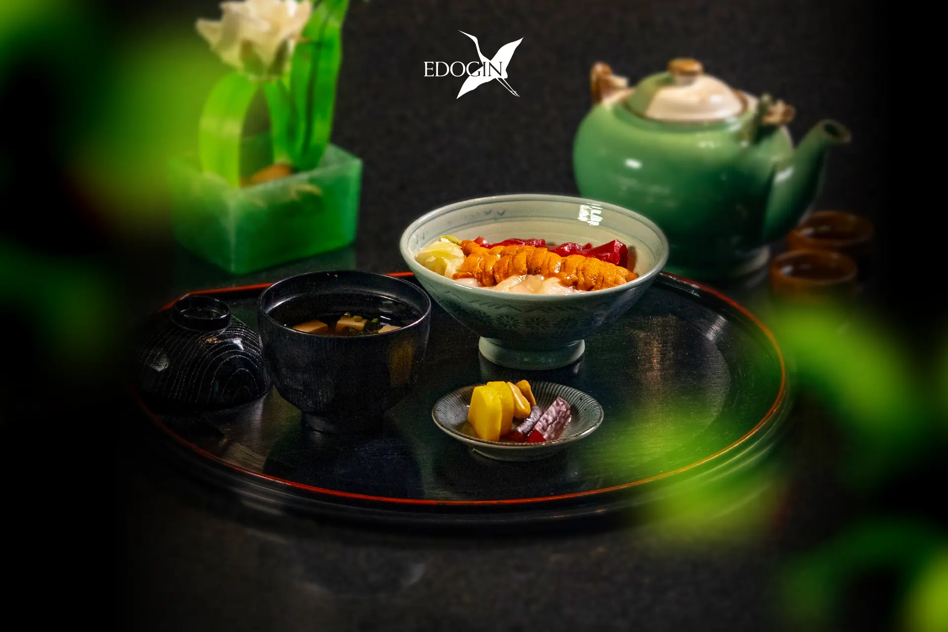 Seasonal Hokkaido scallops served in a traditional Japanese setting at Edogin, Hotel Mulia Senayan Jakarta.