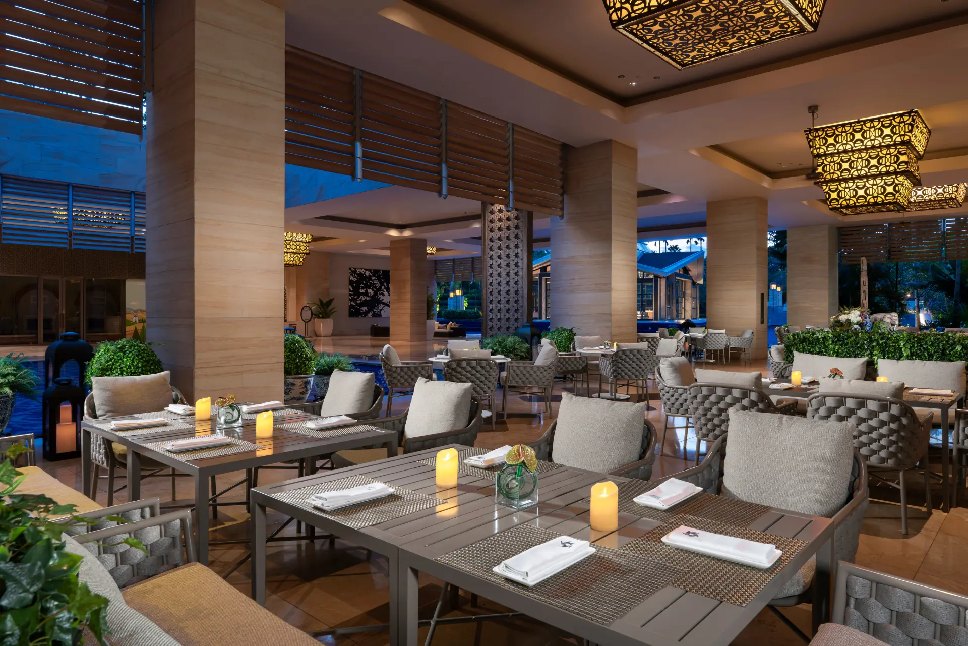 Outdoor seating area at The Cafe, Mulia Bali