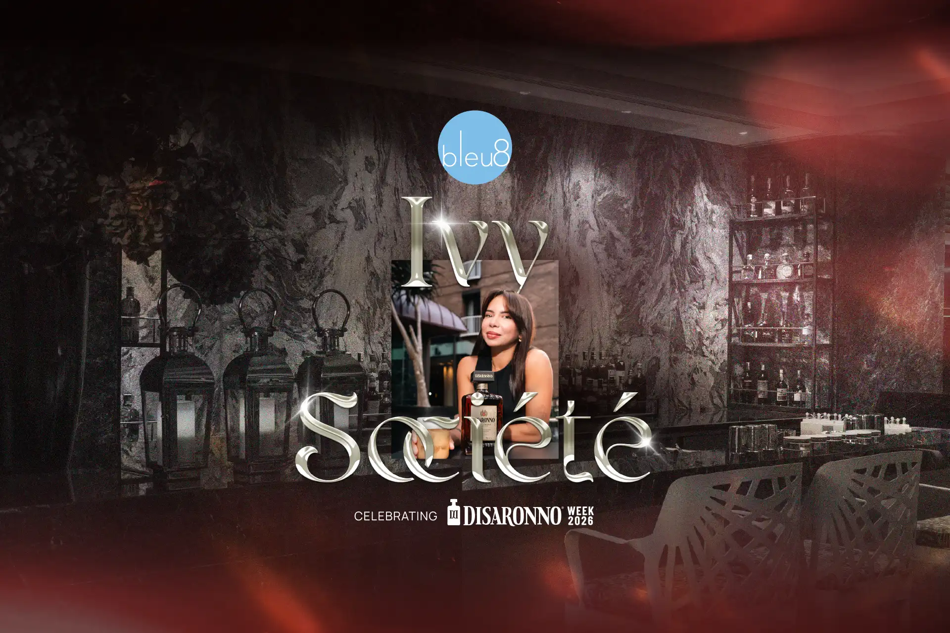 Ivy Société event at bleu8, Hotel Mulia Senayan Jakarta, celebrating Disaronno Week with exclusive cocktails by Nathanel Salerno and live DJ entertainment.