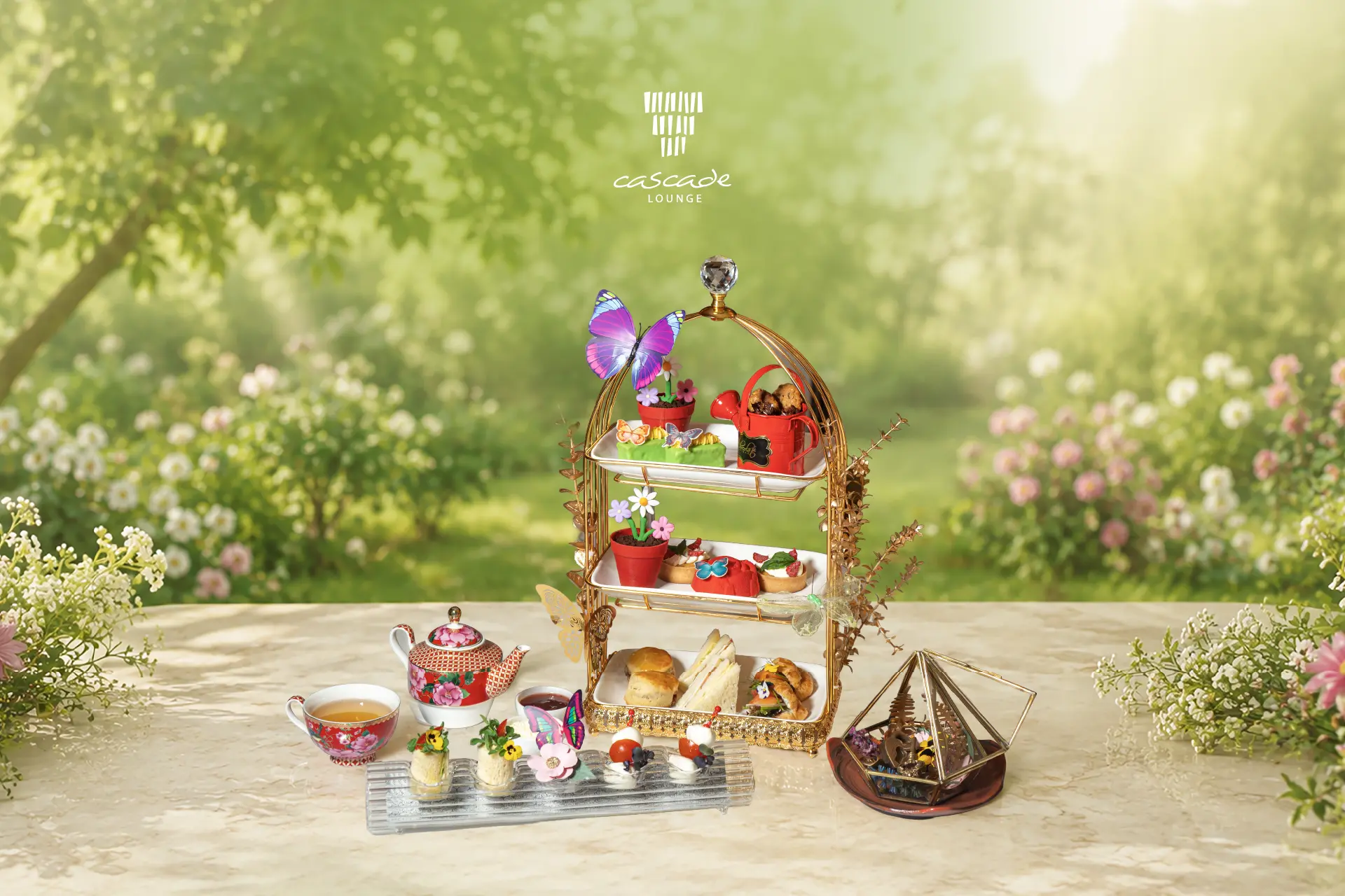 Secret Garden Afternoon Tea at Cascade Lounge featuring handcrafted sweet and savoury delicacies, freshly baked scones, and premium teas.