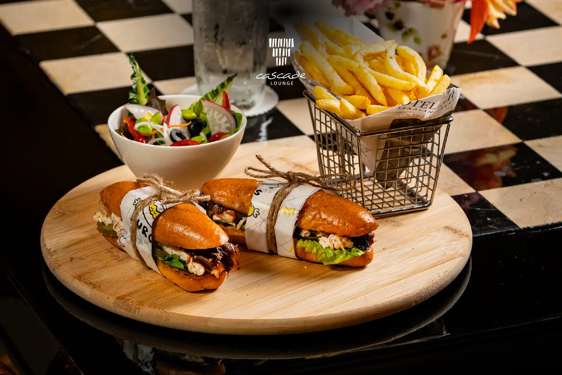 Handcrafted Witchcraft Sandwich served with fries and salad at Cascade Lounge, Hotel Mulia Senayan, Jakarta.
