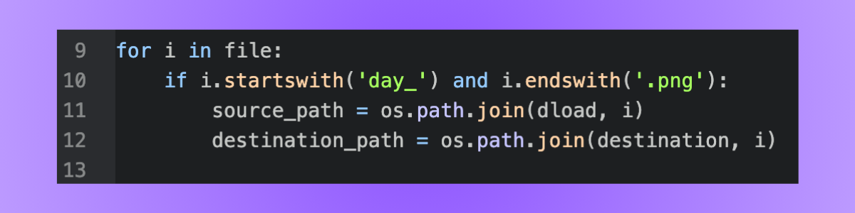 "for" loop to iterate through files in directory