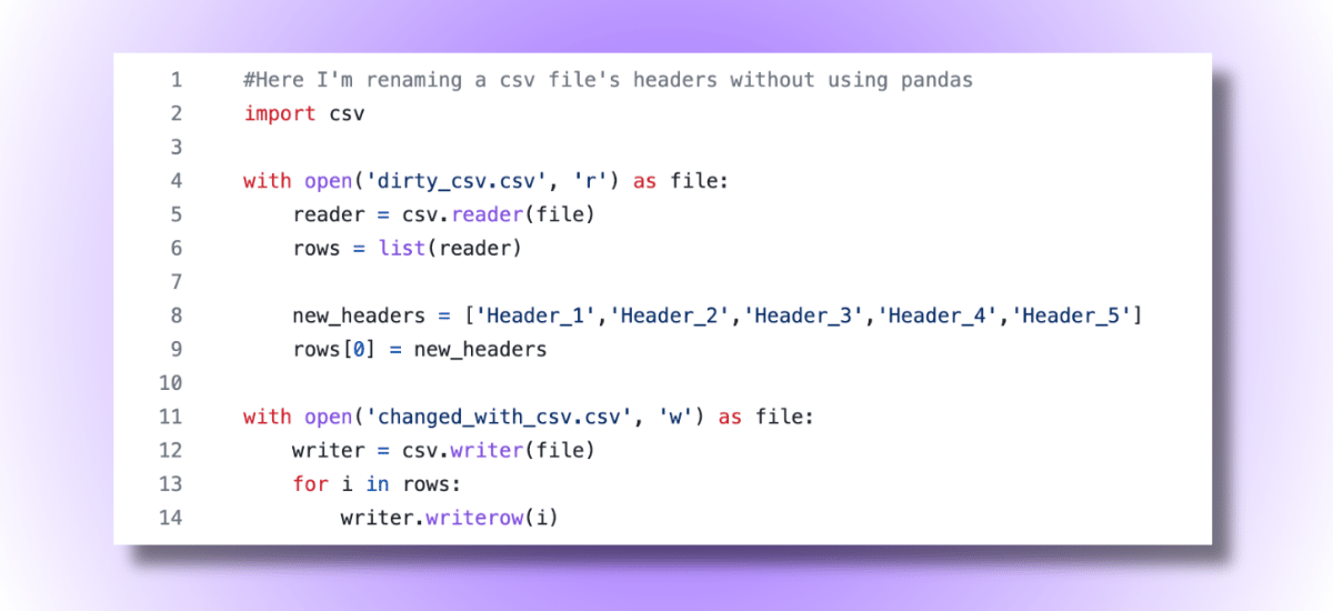 changing column names without pandas