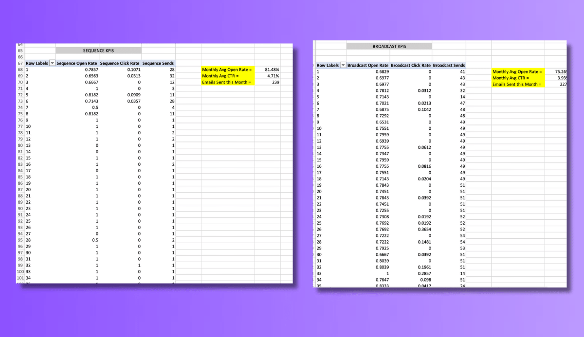 snippets of my Excel Pivot Tables