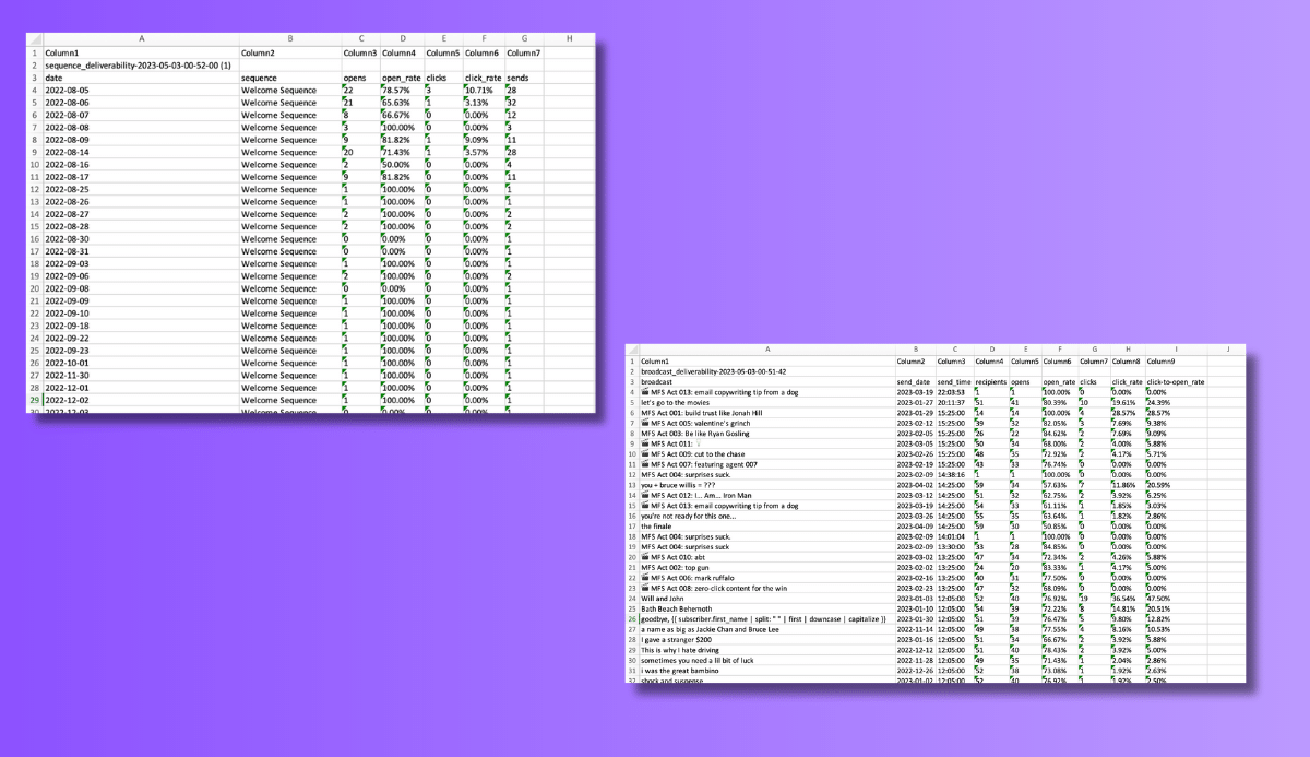 snippets of my raw ConvertKit data