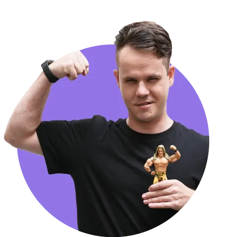 Ross Agiotis creative picture holding a little figure