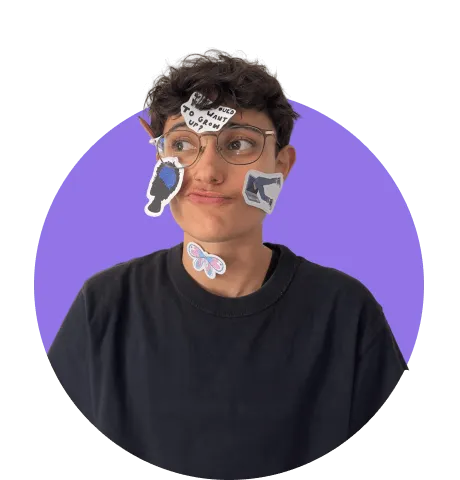 Person smiling with stickers