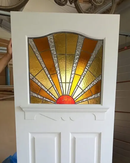 1930s period front door with sunburst stained glass