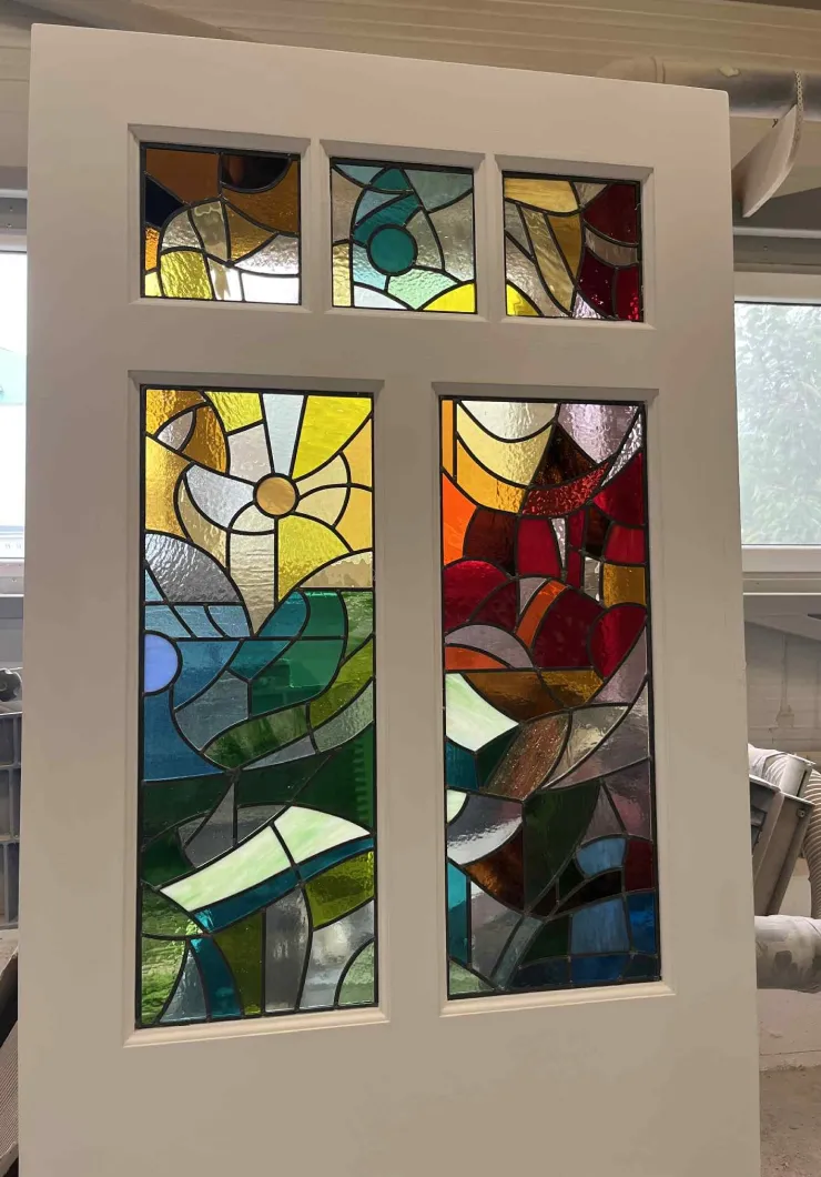 Edwardian front door with colourful stained glass