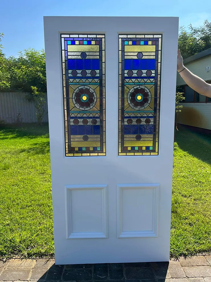 Wide edwardian front door with stained glass