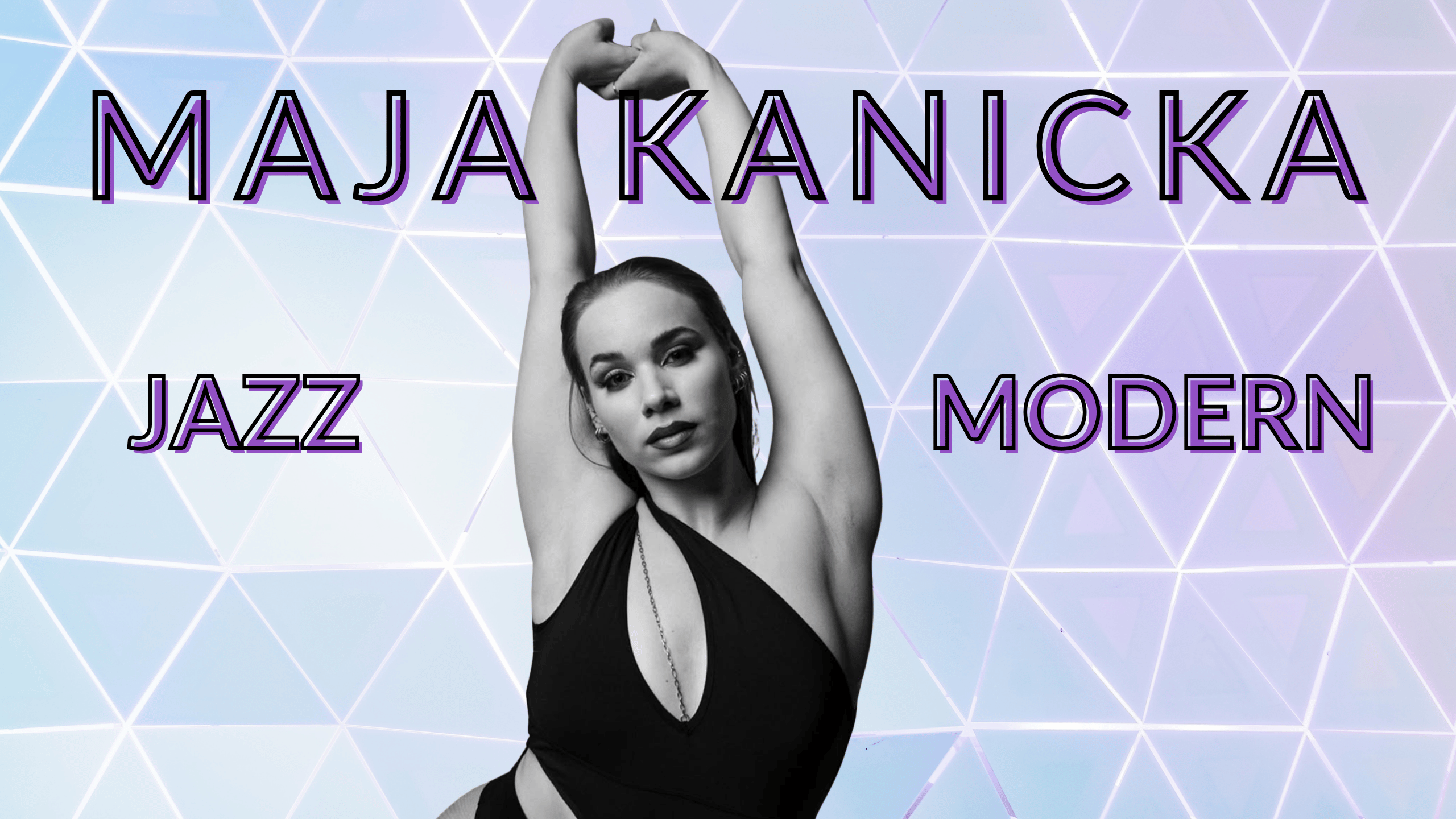 Grafika promująca warsztaty jazz i modern z Mają Kanicką w studio L’ART w Kaliszu, 10 października 2026 roku.