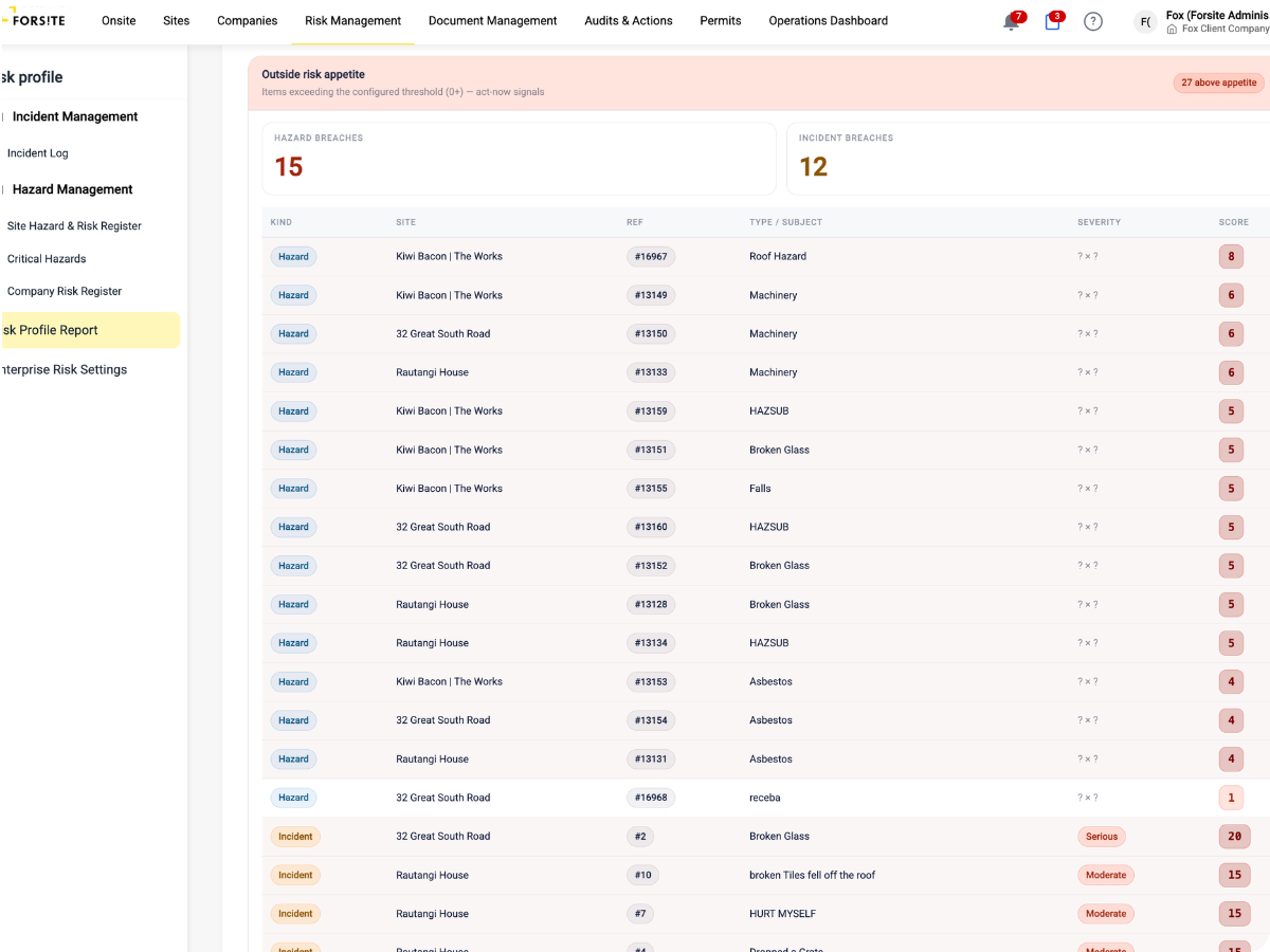 Risk Profile & Reporting