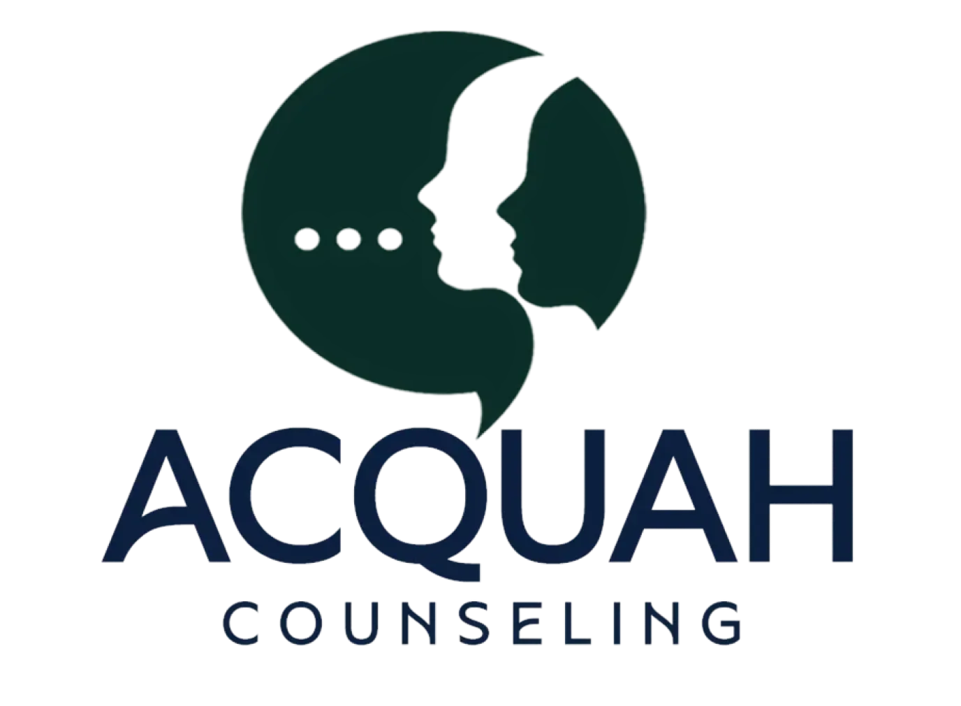 Acquah Counseling logo featuring two stylized human profiles facing each other inside a speech bubble.