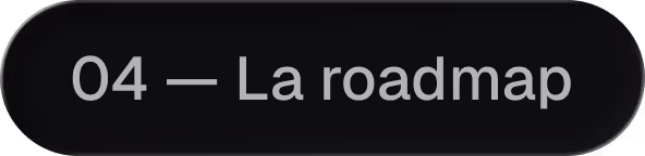 Black rounded button with grey text '04 — La roadmap'.