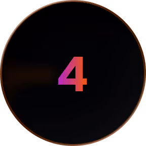 Black circular button with a brown border and a large gradient number 4 in the center.