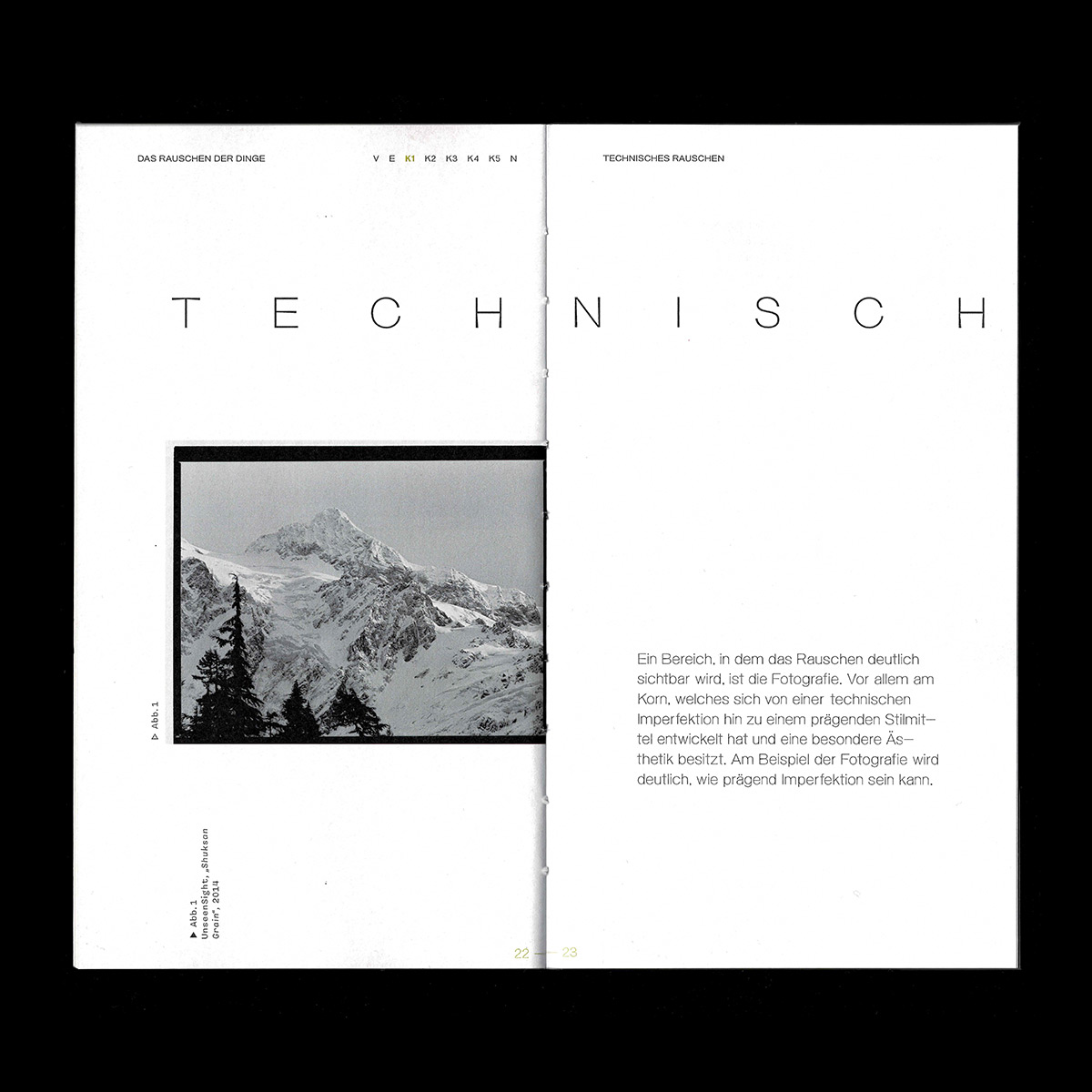 Foto eines aufgeschlagenen Buchs mit Architekturtext und Bild, auf einem erdigen, mit Moos bedeckten Boden liegend.