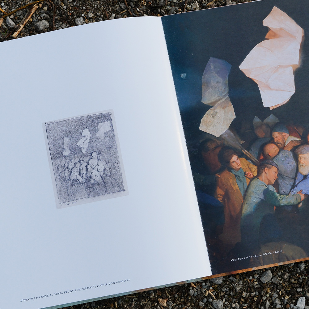 Aufgeklappte Buchseite mit Texten über Duktus und Leinwand in der Kunst, inklusive Abbildungen von Gemälden.