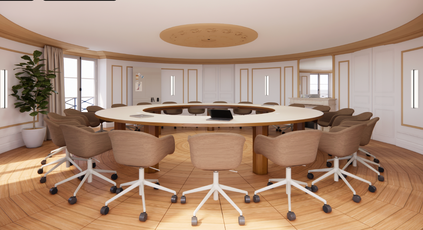 Une table ronde sur-mesure pour la pièce en rotonde